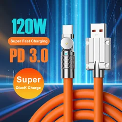PD 120W Zinc alloy 180° Elbow USB A to Type C Super Fast Charging Cable For iPhone 16 15 Pro Max Galaxy S24 23 Phone Accessories