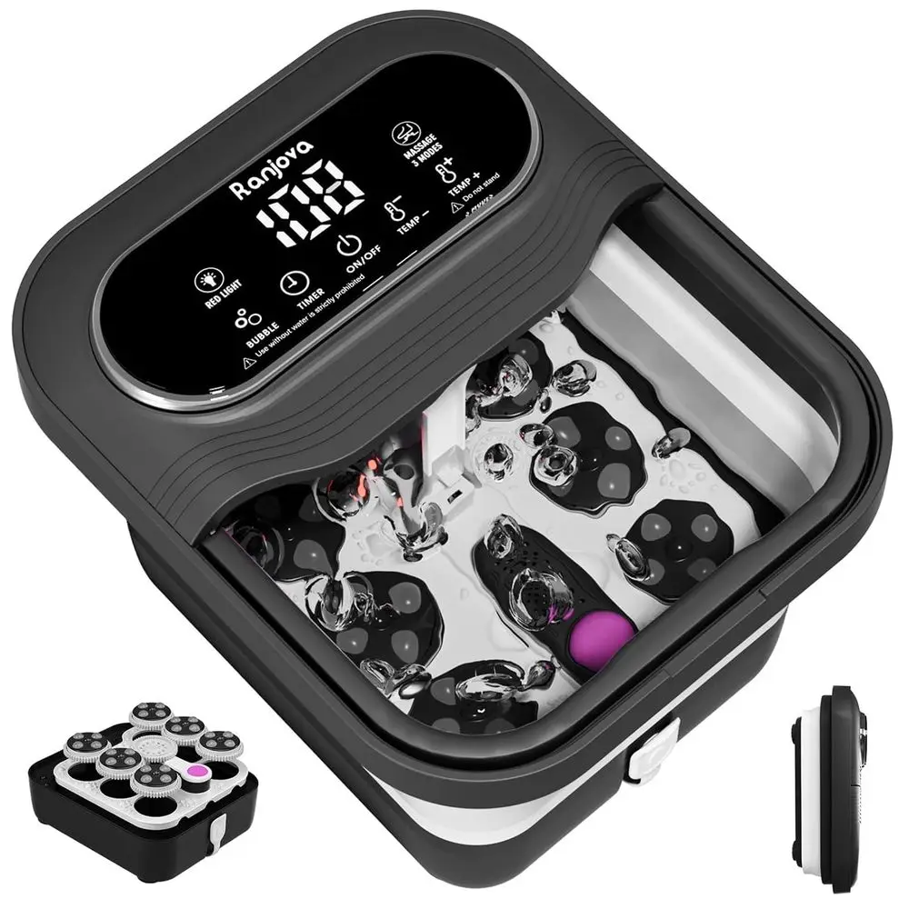 

Electric Foot Spa with Heat, Bubble Massage, Temperature Control, and 24 Shiatsu Massage Balls for Stress Relief (Black)