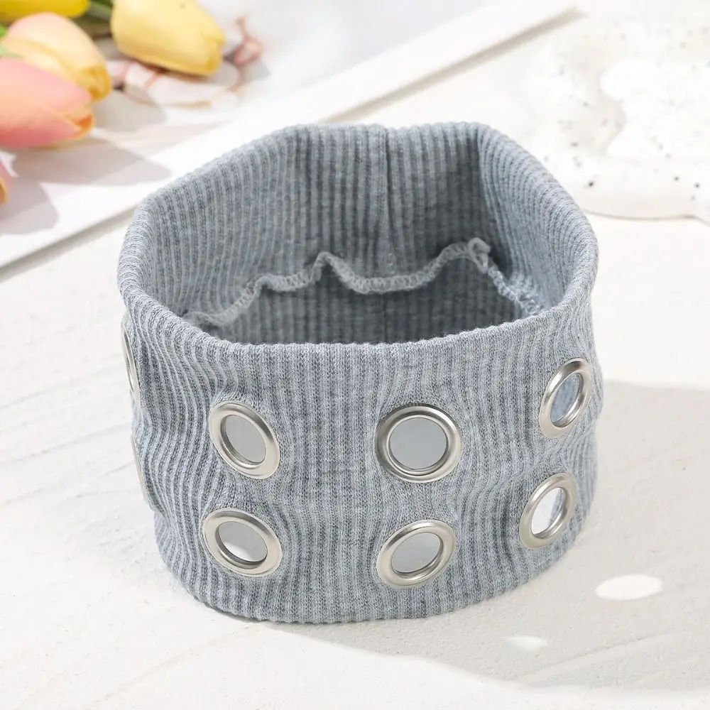 

Metal Eyelets Rock Head Band Wide Elastic Rock Style Punk Headwrap Stretchy Fabric Hollowed Out Eyelets Headband Casual Wear
