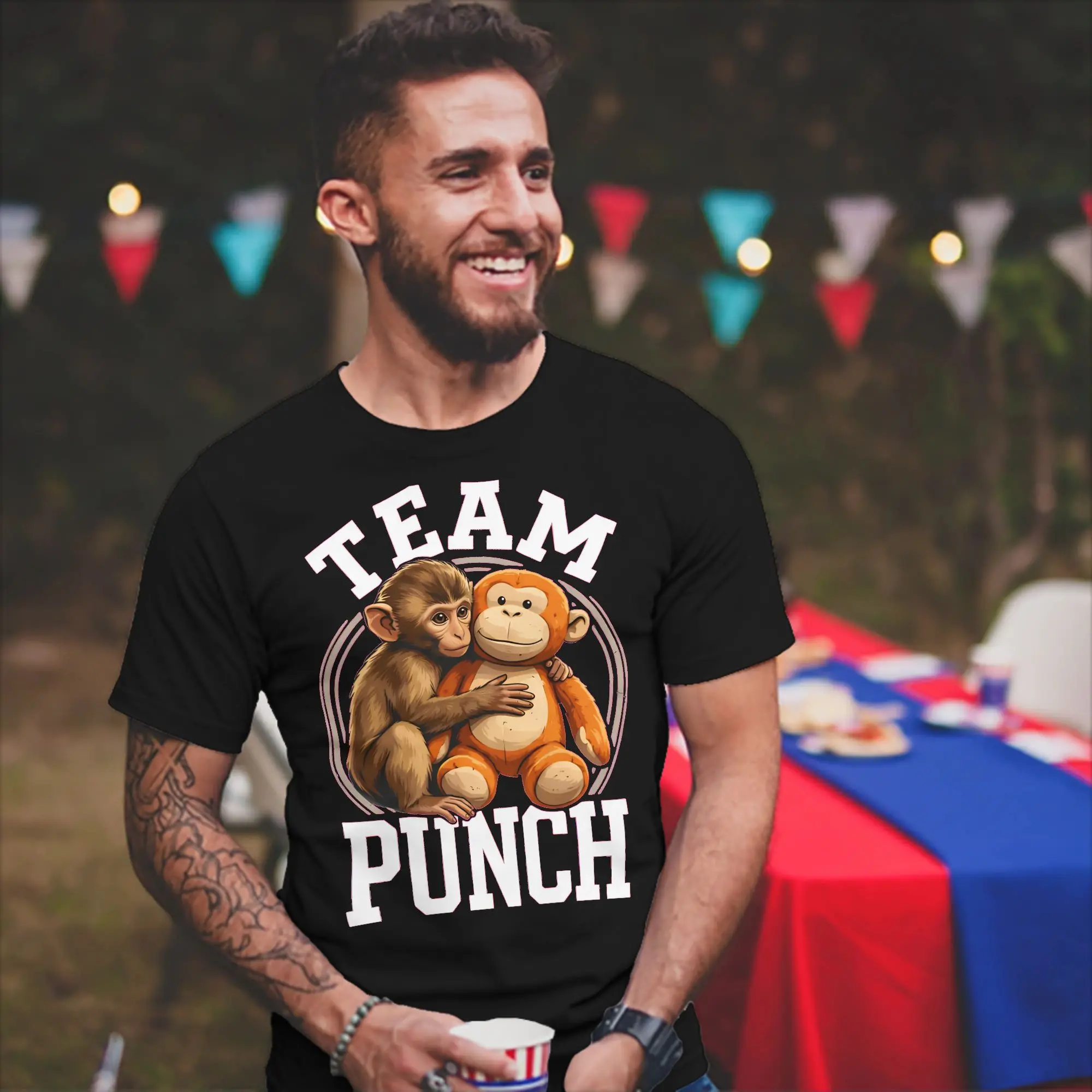 Men Women's Team Punch Monkey and Oran-Mama T Shirts  100% Cotton Tops Novelty Short Sleeve Crew Neck Tee Shirt Original T-Shirt