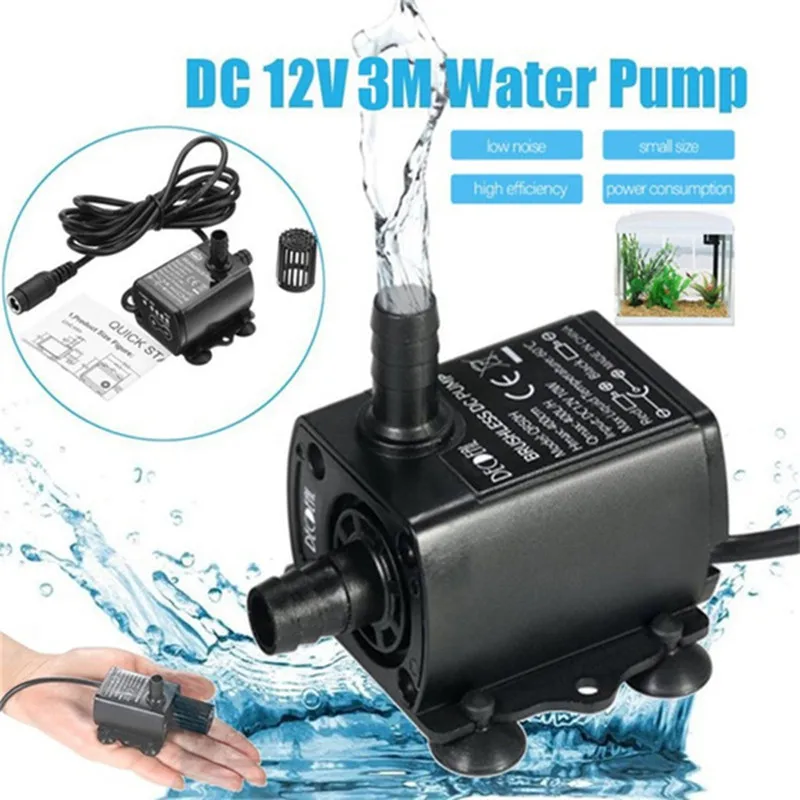 

New Waterproof Brushless DC Water Pump Female Plug DC12V 6W 300L/H Mini Quiet Brushless Motor Submersible System Pool Flow