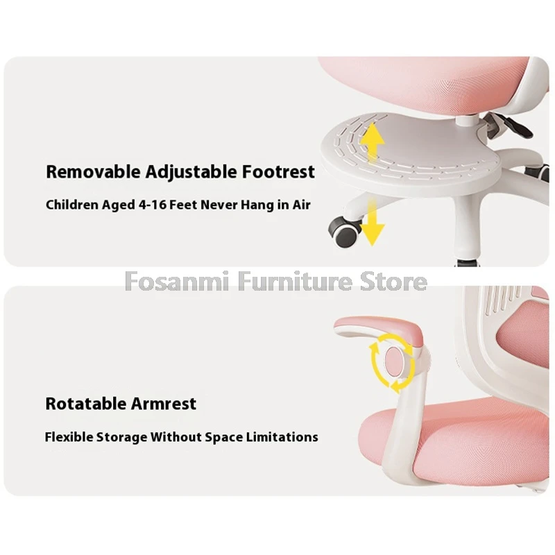 Ergonomic Mesh Chair with Footrest for Kids Adjustable Children Study Chair Home Writing Computer Chairs with Lockable Wheels