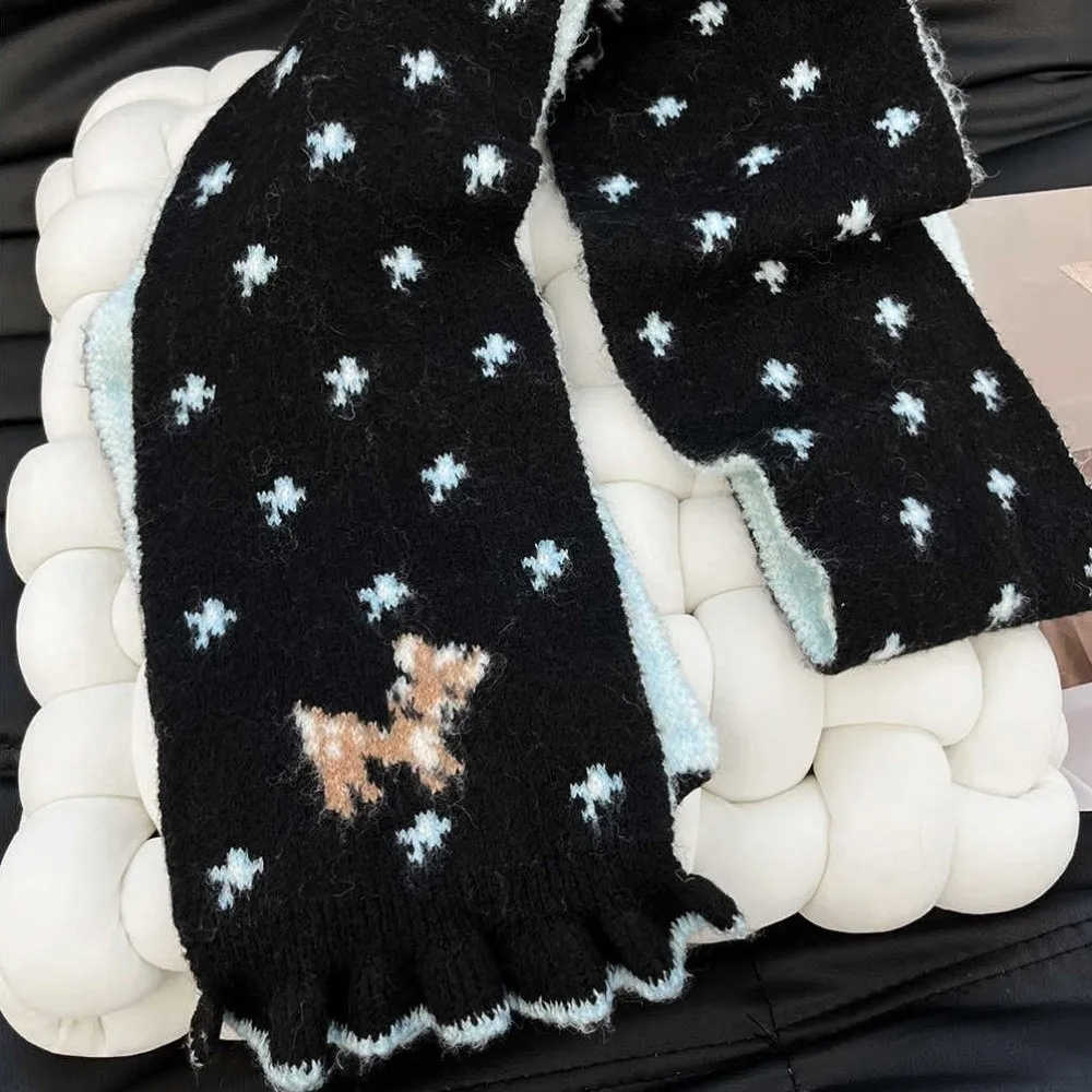 

New Little Deer Knitted Scarf Double-Sided Floral Winter Wool Scarf Thickened Warm Shawl Wrap Women