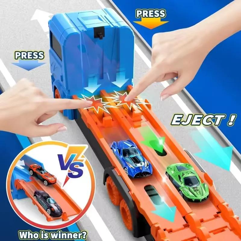 New Transport Truck Toy 65 Inch Foldable Car Carrier For Toddlers Kids Boys Girls Race Track Gift Vehicle For Preschool Playroom