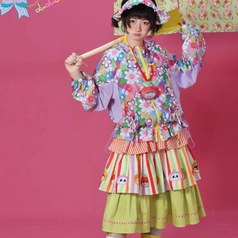 تنورة كعكة نسائية صيفية جديدة مطبوعة على شكل حيوانات لعام 2025 تصميم أصلي ملون ربط حلو لطيف لوليتا تنانير متوسطة الطول للسيدات