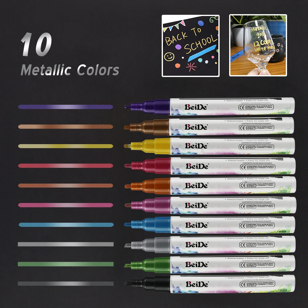 Liquid Chalk Marker Metallic 10 colors Glass Marker Pen Graffiti Drawing Wet Erase