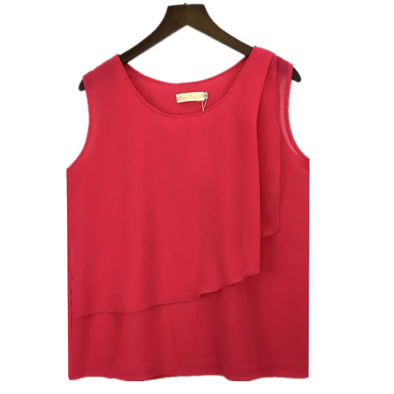 Camisetas sin mangas de chifón de color sólido para mujer, blusas casuales de verano, blusas femeninas de talla grande, top de chifón para mujer