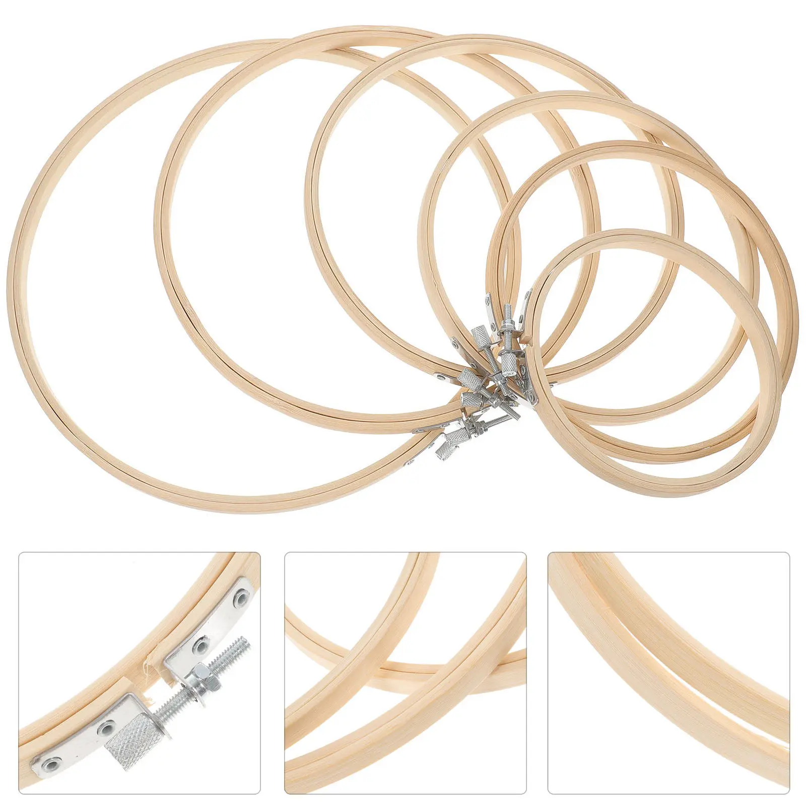 6Pcs Bamboo Embroidery Hoops Set High-Grade Wood Adjustable Rings Ideal for Cross Stitch Embroidery Quilting DIY Sewing