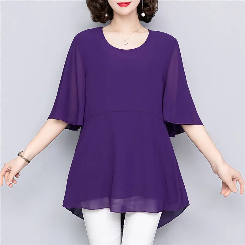 Basic Solid Color Pullovers Half Sleeve Loose Summer Stylish Irregular Korean Women\'s Clothing Commute Round Neck Casual T-shirt