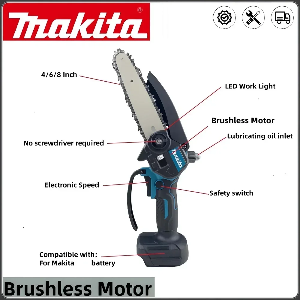 Makita 6 inch oil pot electric chain saw portable chain saw tree cutting machine garden trimming electric tool Makita 18Vbattery