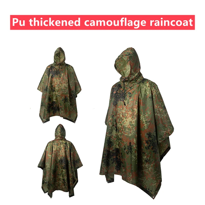 Camouflage Folding Raincoat for Hiking Portable Tactics Poncho Men Waterproof Tourism Packable Rain Jacket Cover  RainWear ﻿