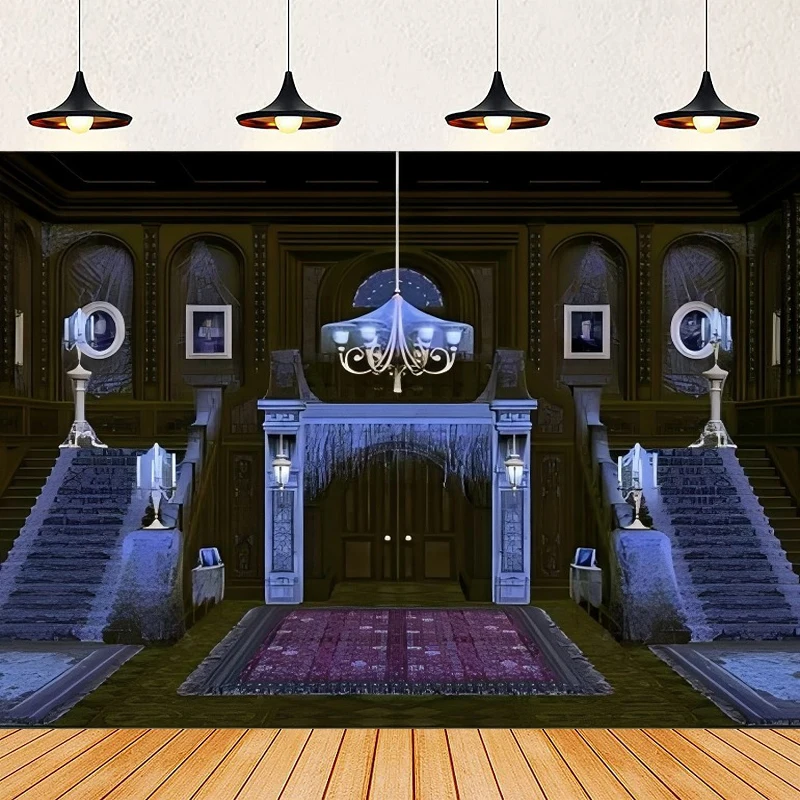 Фон для фотосъемки дома с привидениями на Хэллоуин, средневековье, ретро, жуткий, пустынированный особняк, паутина, лестница, фон, декор