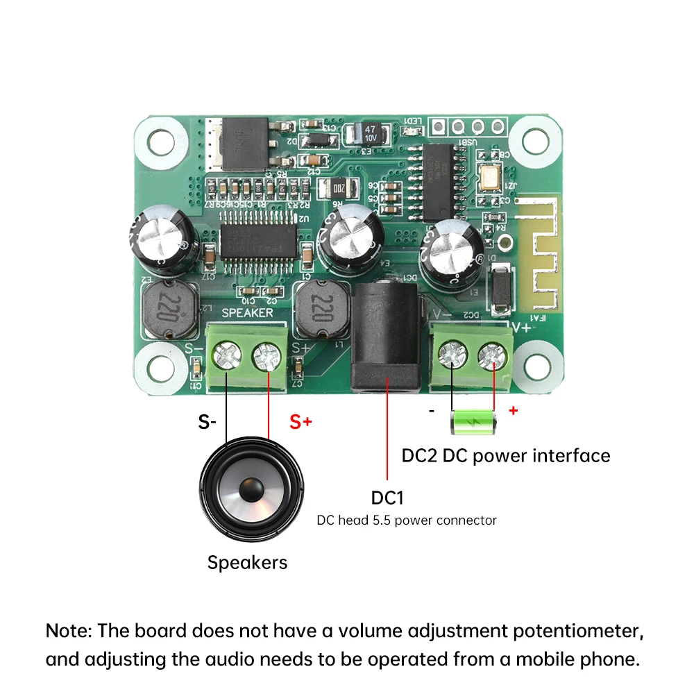 DC 9-25V TPA3110 Bluetooth 5.4 Mono Amplifier Board 30W Supports TWS Stereo Pairing  Power Supply Interface