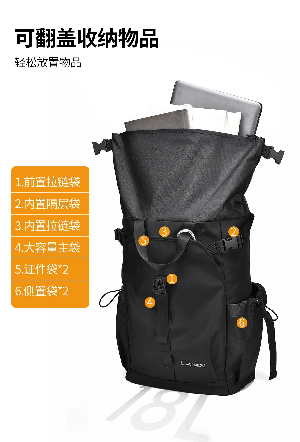 Men\'s 15.6 Inch Laptop Waterproof Backpack Multifunction Roll Top Travel Backpack Outdoor Hiking Bags for College Students