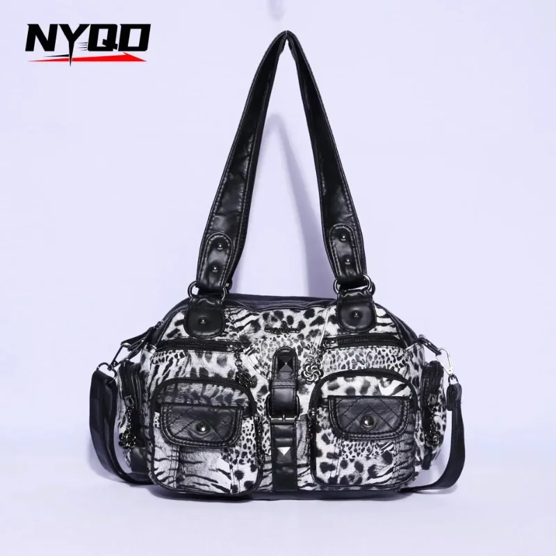 Ladies Handbags Vintage Fashion Tote Bag Women Punk Biker Satchel Top-handle Shoulder Crossbody Bag Multi-pockets Dumpling Pack