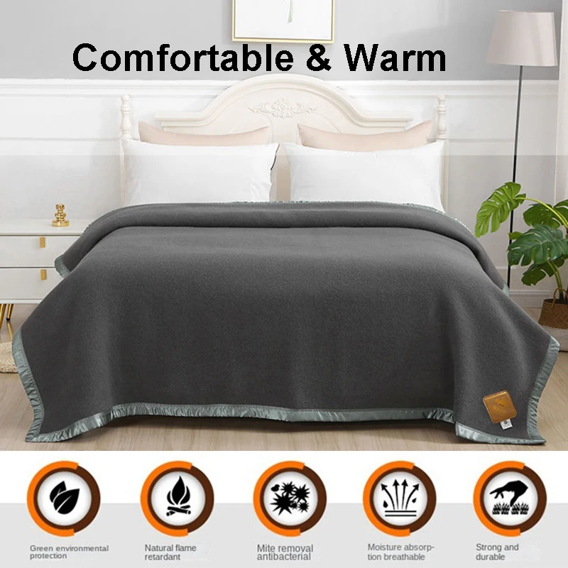 Wool Blankets 70% Wool 30% Cashmere 1.5*2/1.8*2/2*2.3m Warm Comforter Gery Wool Blanket For Winter Dormitory Sofa Bedding Camp