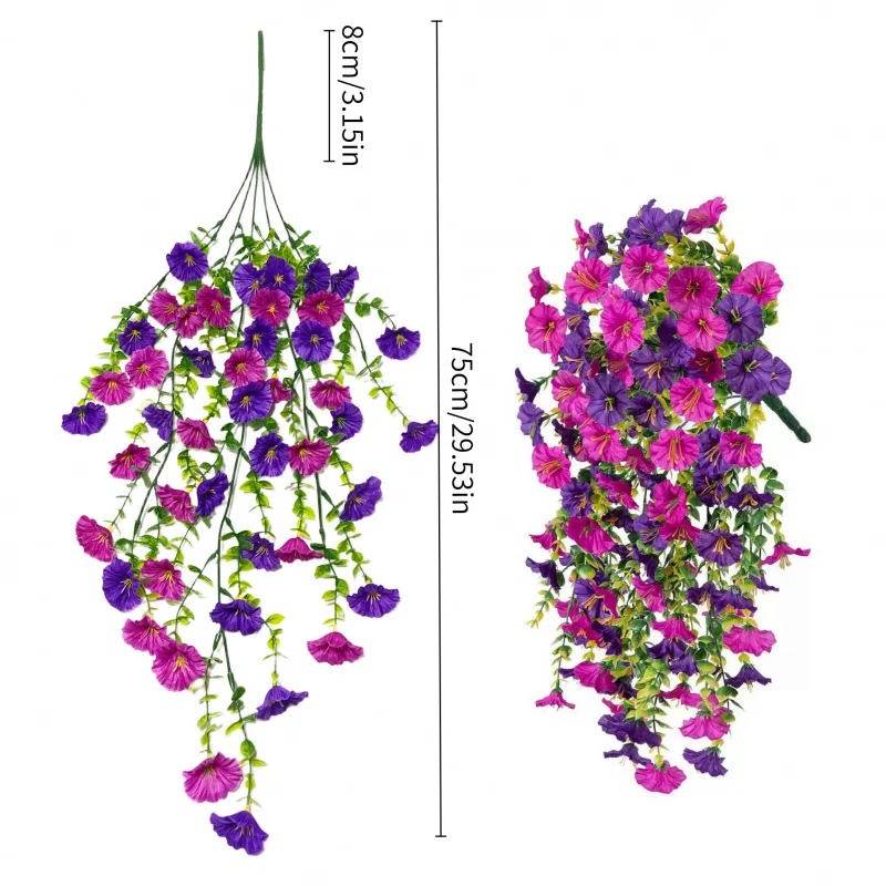 75cm Artificial Morning Glory Hanging Vine, Fake Trumpet Flower Garland, UV Resistant Wall Decor for Wedding Garden Home Indoor