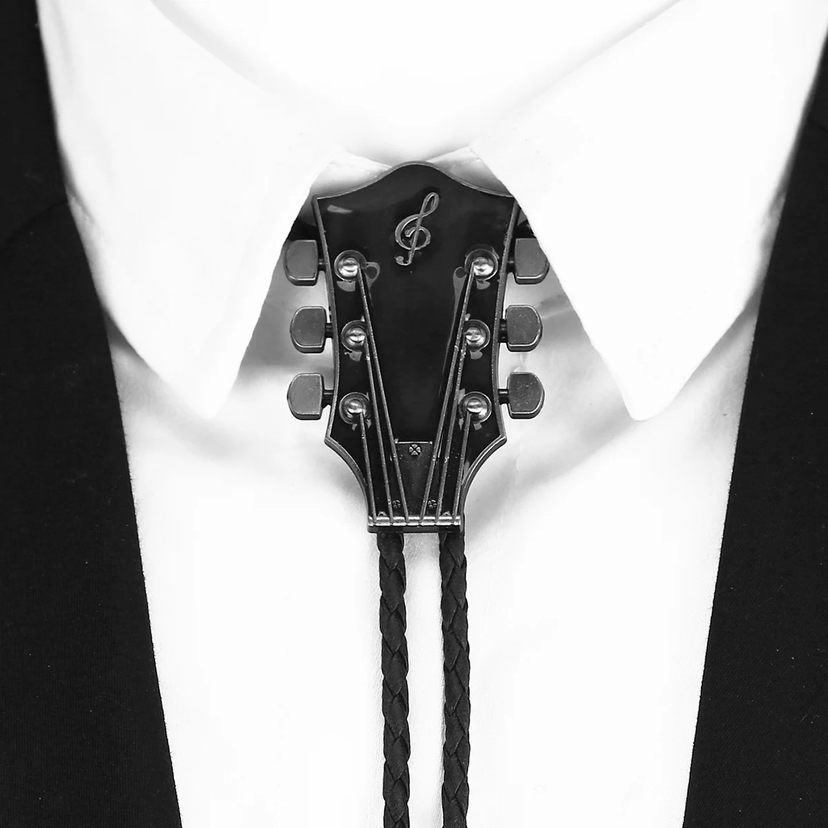 

Sue Che Men's Retro Guitar Musical Design Bolo Tie Adjustable Leather Rope Tie Western Country Style Accessory