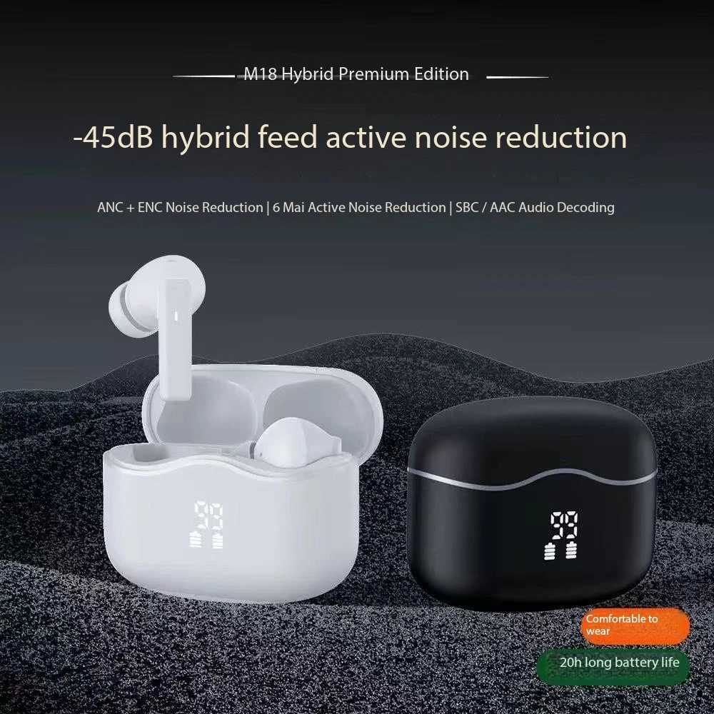 

M18 wireless Bluetooth earphones ANC+ENC four microphone active noise cancelling earbudss intelligent digital display headphones