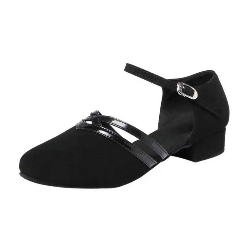NewWomen Ladies Ballroom Latin Dance Shoes Black Salsa Low Heels 3.5cm Samba Tango Shoes Soft Sole Party Ballroom Standard Shoes