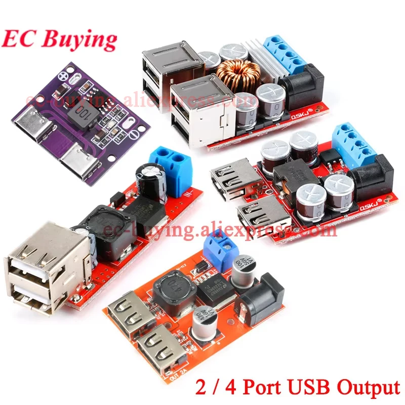DC-DC Vehicle Charging Board 8V-35V 5V 8A 10A Power Supply Depressurization Module 2 4 Port TYPE-C USB Output Mobile Charger Car
