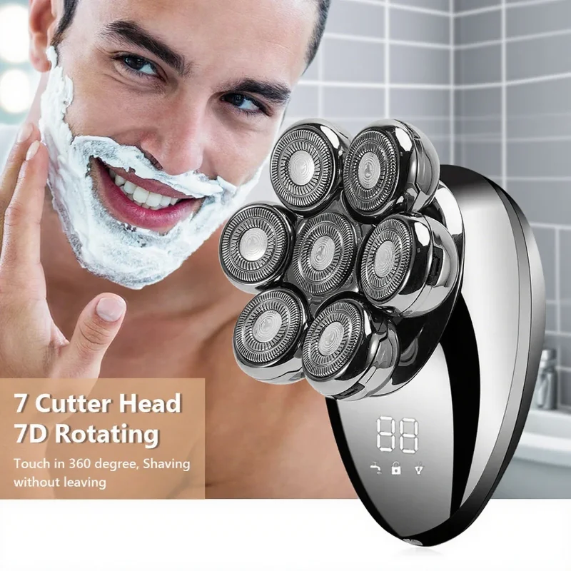 

Электробритва с 7 головками, плавающая режущая головка, USB перезаряжаемый портативный триммер для бороды, бритвенный станок для мужчин, уход за лицом, шеей