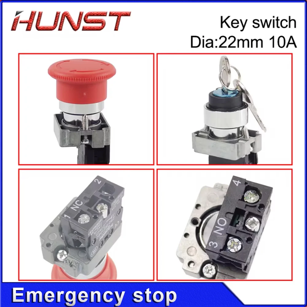Hunst 비상 정지 버튼 NC 키 스위치 CO2 레이저 조각 절단기 용 AC15 10A 없음