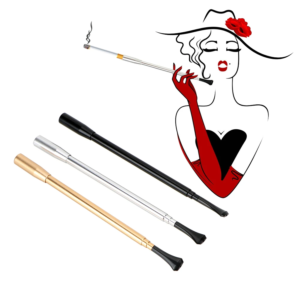 Smoking Pipe Women's long series Portable Cigarette Holder Aluminum Alloy Cigarette Accessories Creative Retractable