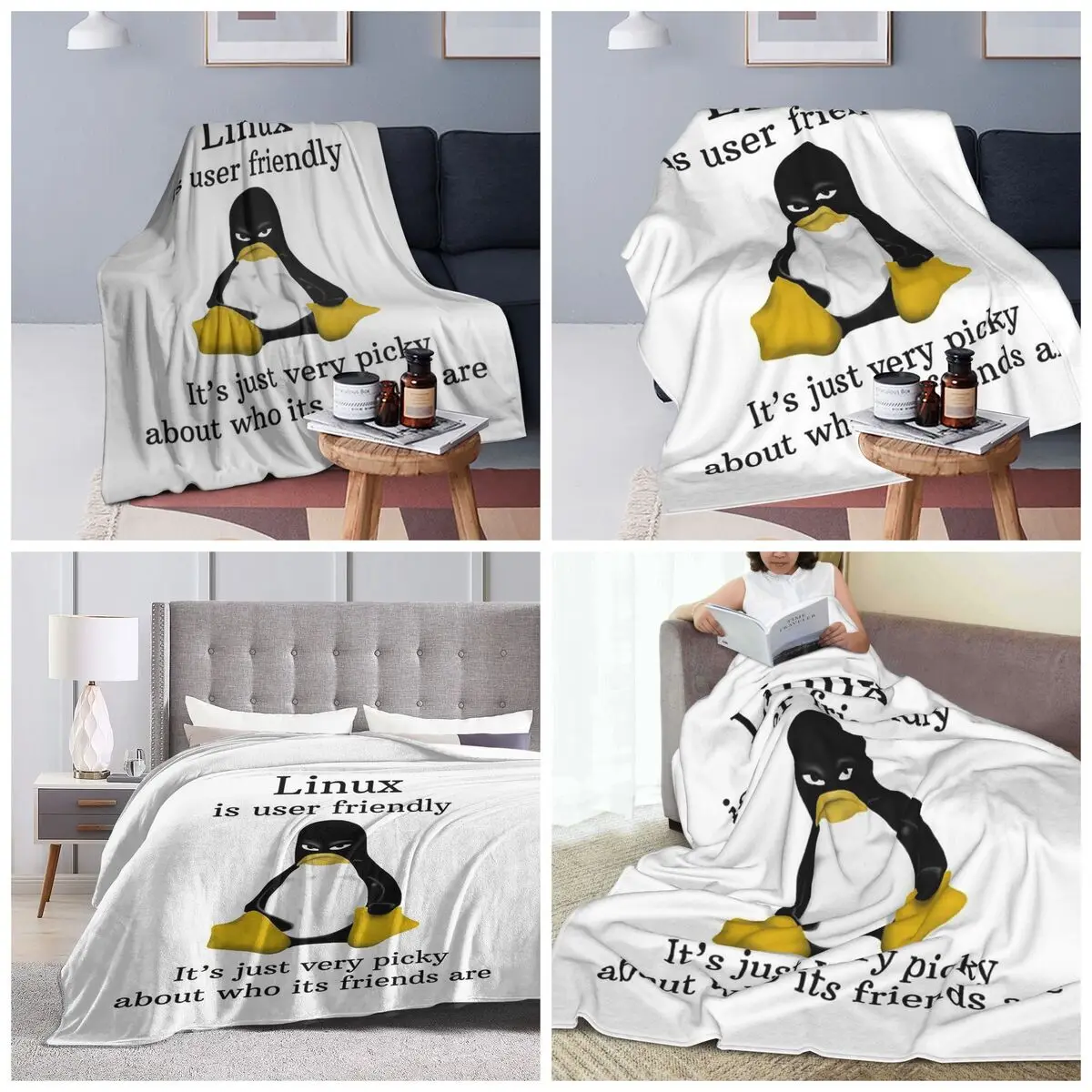Linux Is User Friendly Its Just Very Picky Blanket Soft Warm Flannel Throw Blanket Bedding for Bed Travel Home Sofa