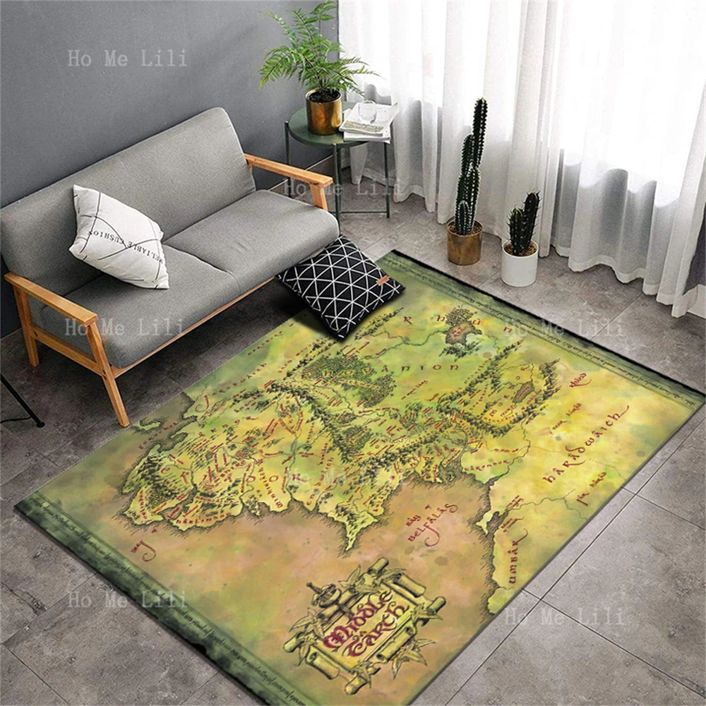 A Treasure Map Of The Fictional World Of Middle-Earth Carpet Floor Decorated Living Room Kitchen Bedroom Garden