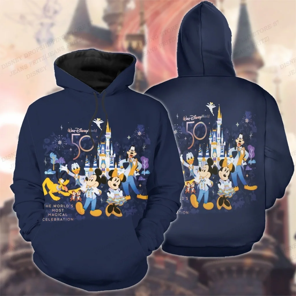 Disney World 50th Anniversary 3d Print Hoodies Men Fashion Mickey Hoodie Kids Hip Hop Hoodie Boy Coat Anime Sweats Women