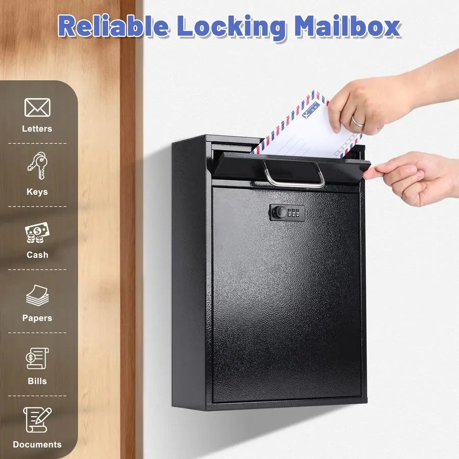 Kotak Surat Kombinasi Baja untuk Luar Ruangan, Kotak Surat Tempel Dinding dengan Kunci, Kotak Surat Pengaman dengan Kunci, Kotak Pengumpul Surat, 16.2T x 11.2L x
