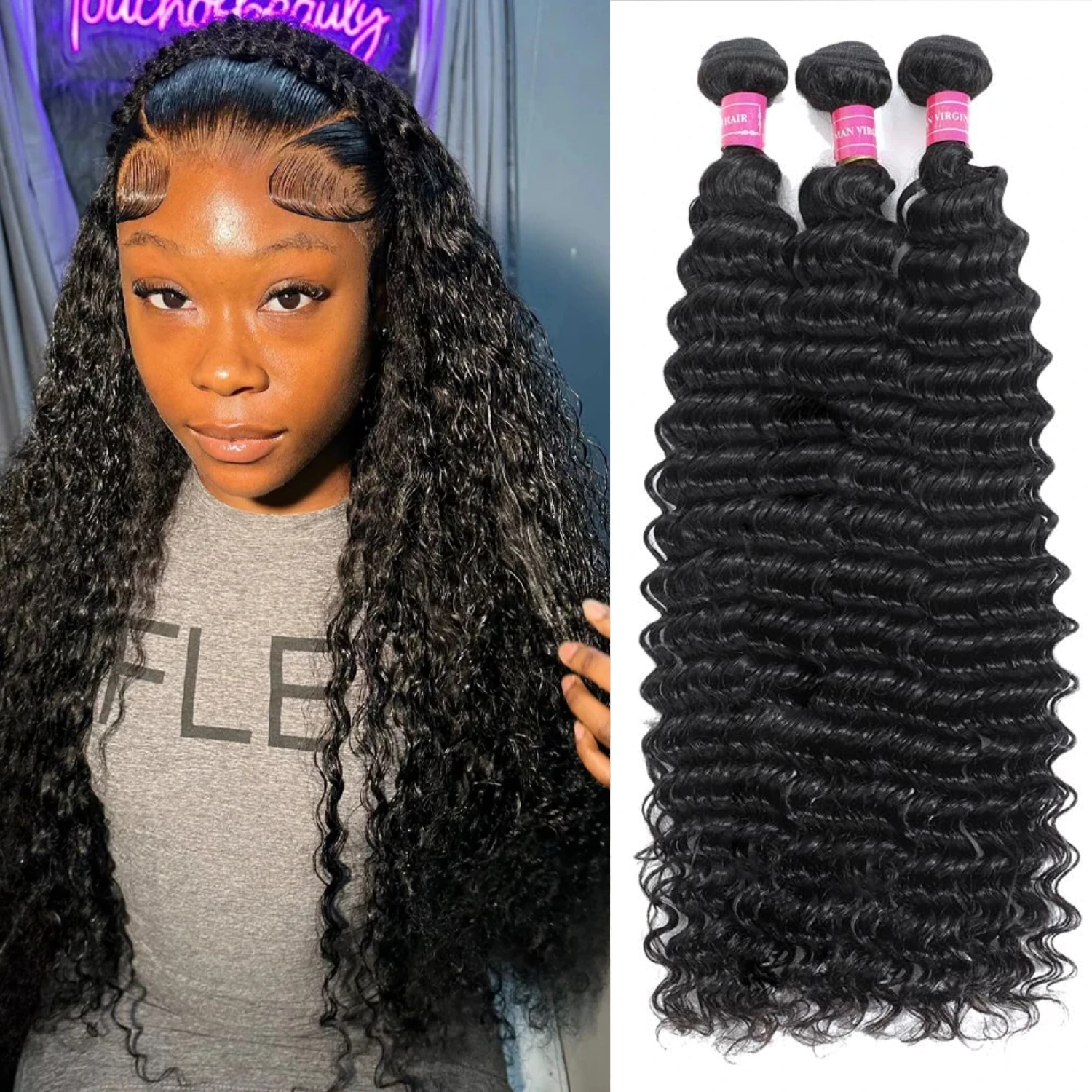 

Пучки человеческих волос с глубокими волнами, 1/3/4 пучка, малазийские плетения волос, 100% необработанные вьющиеся человеческие волосы, 10-40 дюймов, волосы Remy