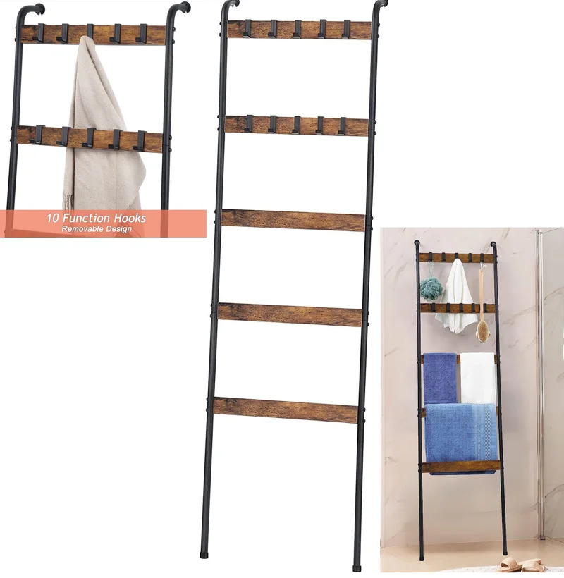 Blanket Ladder Towel Rack Holder,Bathroom Accessories Farmhouse Wall Shelves Decorative Metal Standing Drying Bar