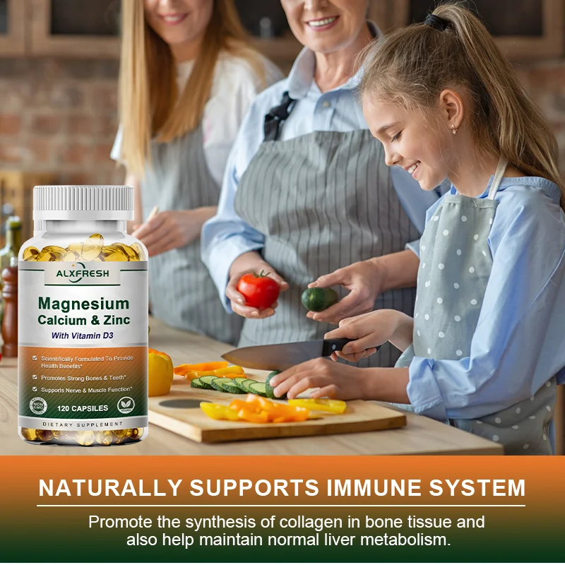 Alxfresh Calcium Magnesium Zinc D3 Supplement Support Immune & Supporting Bone Strength, Joint Health Vitamins Capsules