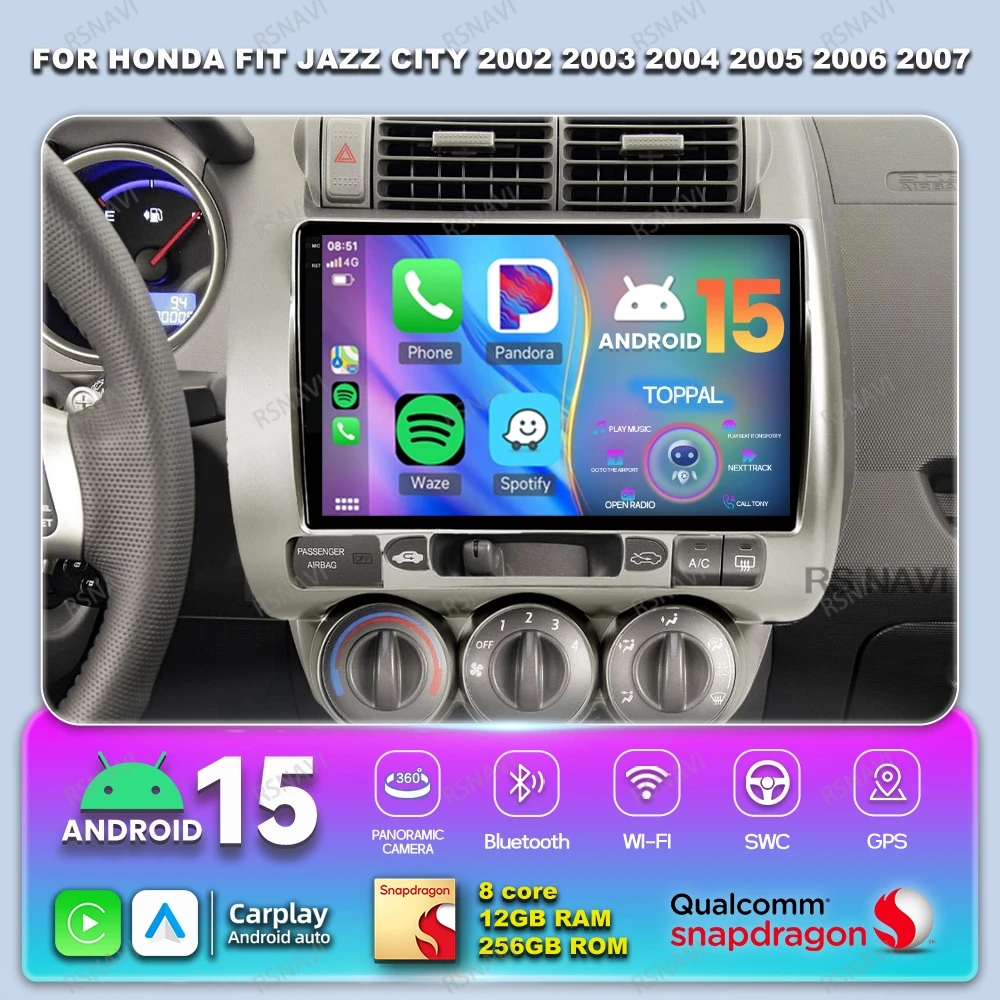 

Android 15 Car Radio For Honda Fit Jazz 2007 - 2014 Head Unit Stereo Autoradio 4G LTE Viedo Player QLED GPS DSP 5G WIFI DVD BT