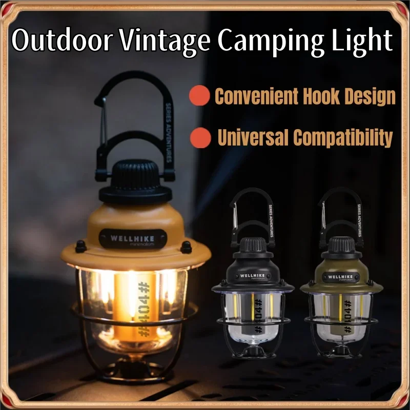 

LED Camping Lamp Retro Hanging Lamp Portable Stepless Dimming Camping Light Waterproof Rechargeable Outdoor Light Lantern