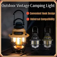 LED Camping Lamp Retro Hanging Lamp Portable Stepless Dimming Camping Light Waterproof Rechargeable Outdoor Light Lantern