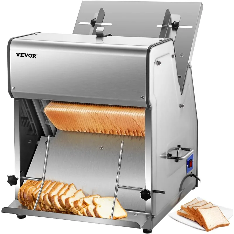 VEVOR Commercial Toast Bread Slicer, 12mm Thickness Electric Bread Cutting Machine, 31PCS Commercial Bakery Bread Slicer