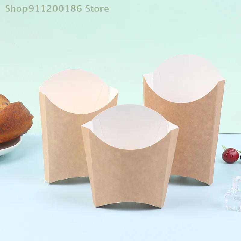 10Pcs French Fries Cup Disposable Kraft Paper Snack Anti-oil Cups Packing Box Take Away Fast Food Container Supplies