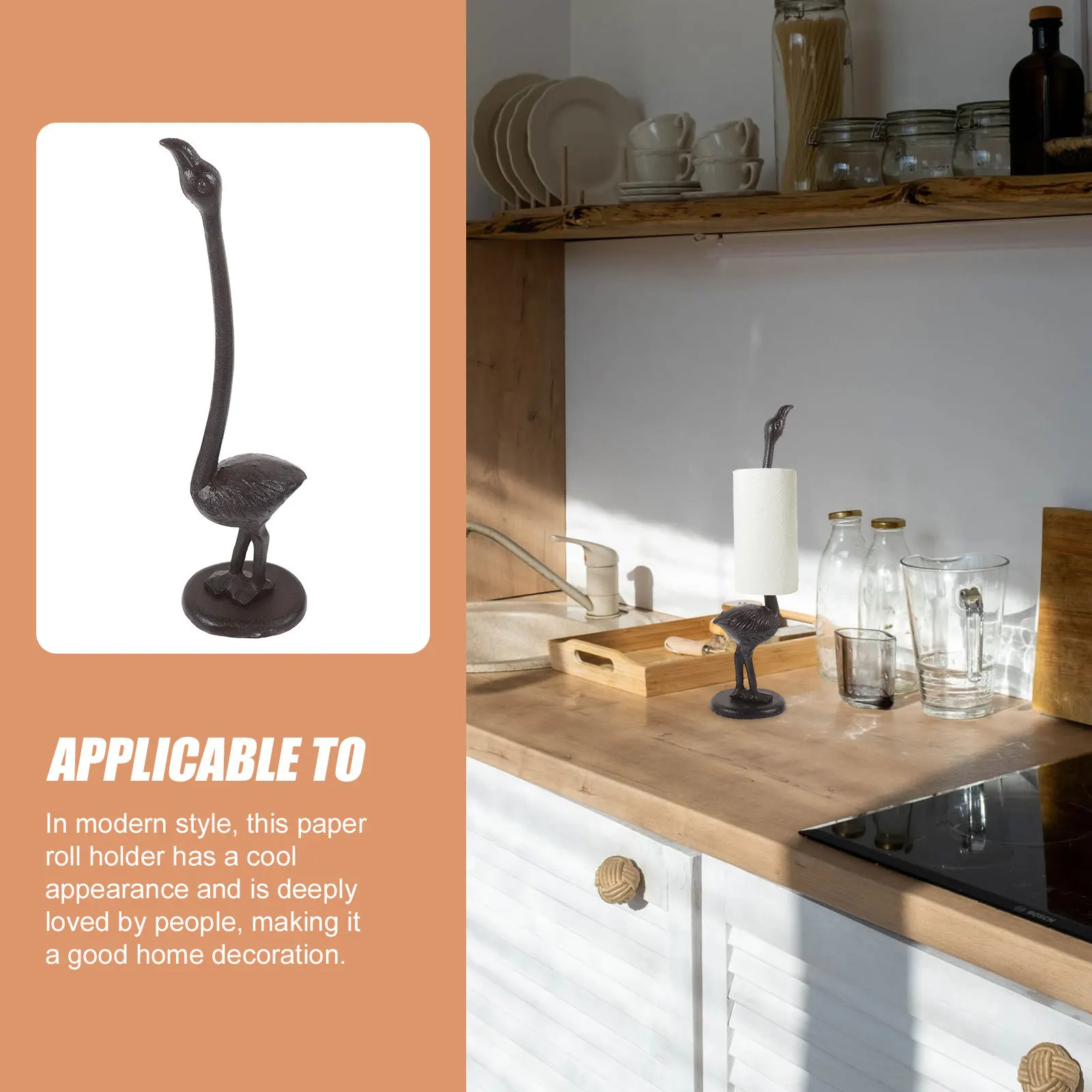 

Flamingo Paper Towel Holder Cast Iron Stable Stand Roll Bathroom Decor Paper Towel Holder