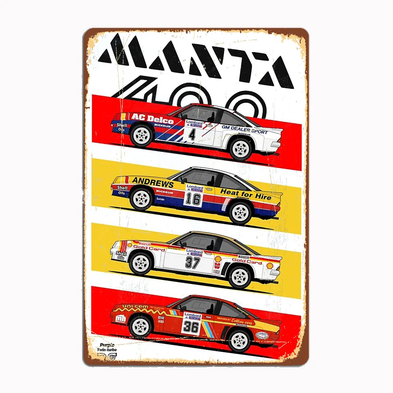 مانتا 400 RAC 84 مخطط سيارة رياضية علامة معدنية ملصق غرفة المرآب ديكور السيارات نادي مخصص القصدير خمر ديكور المنزل #2