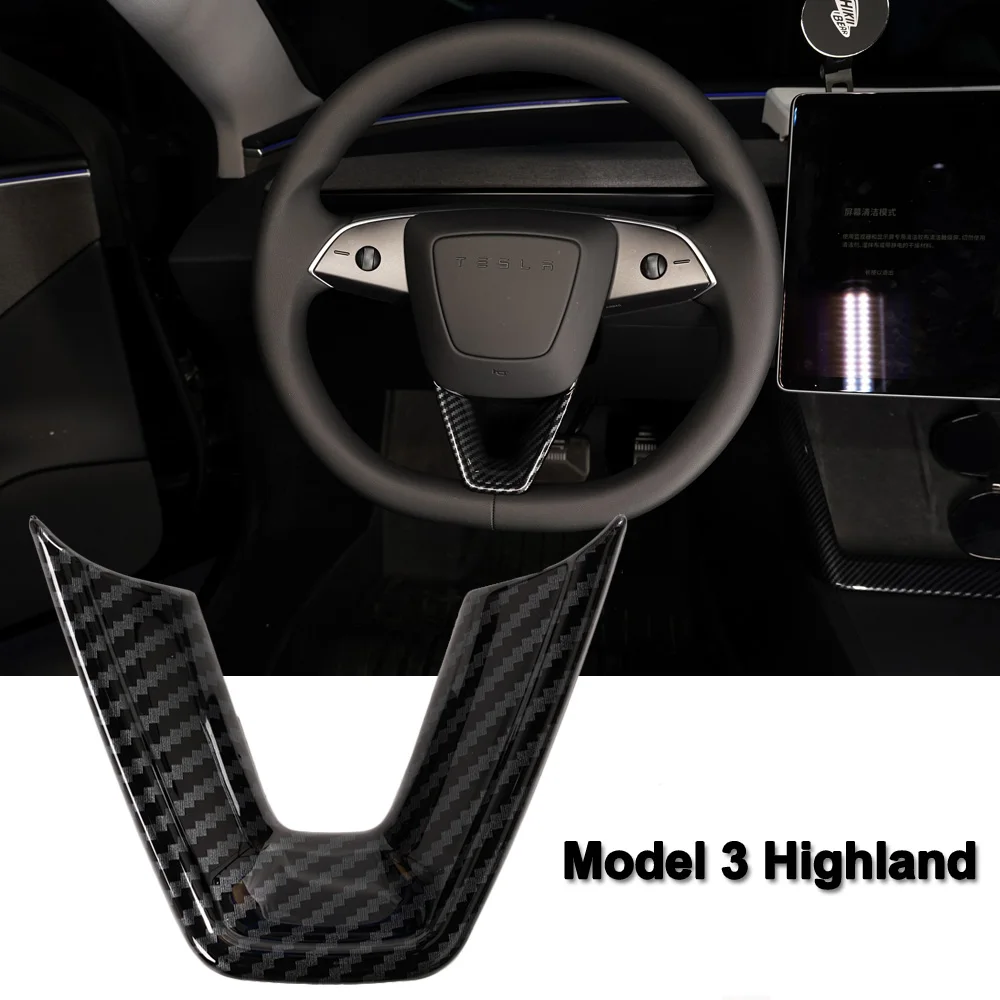 Per Tesla Model 3 Highland 2024 volante ABS in fibra di carbonio adesivo protettivo a forma di U accessori interni