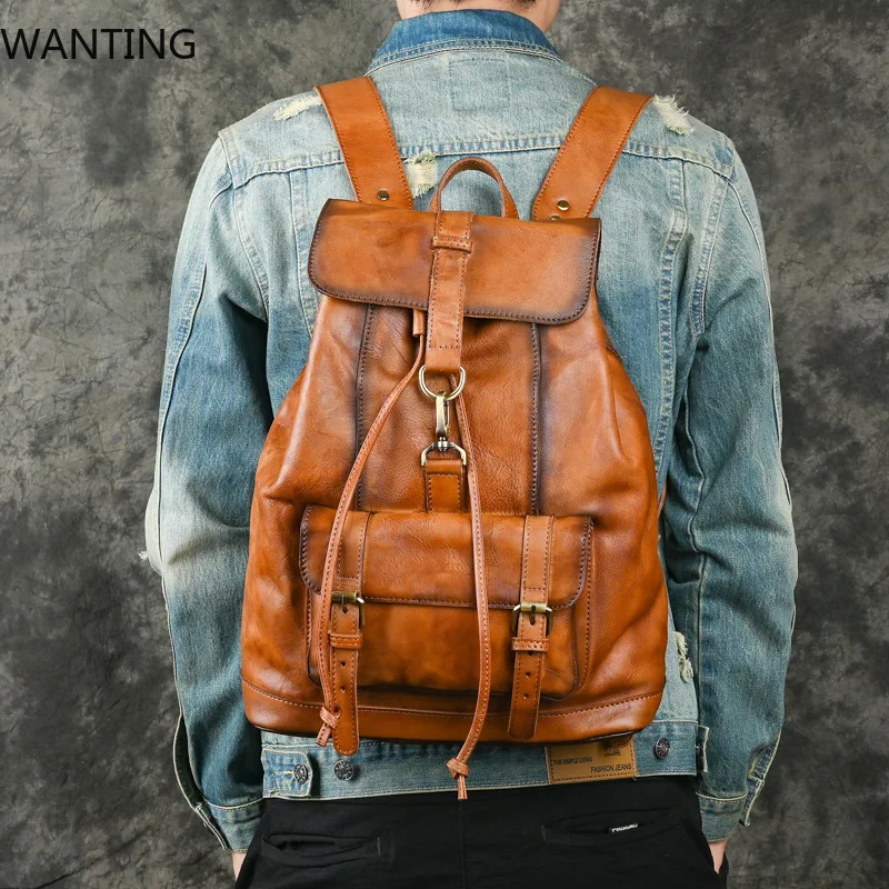 

2025 New Luxury Designer Men's Leather Backpack Real Cowskin Leather Laptop Bagpacks Anit Theft Vintage Men's Backpack Leather