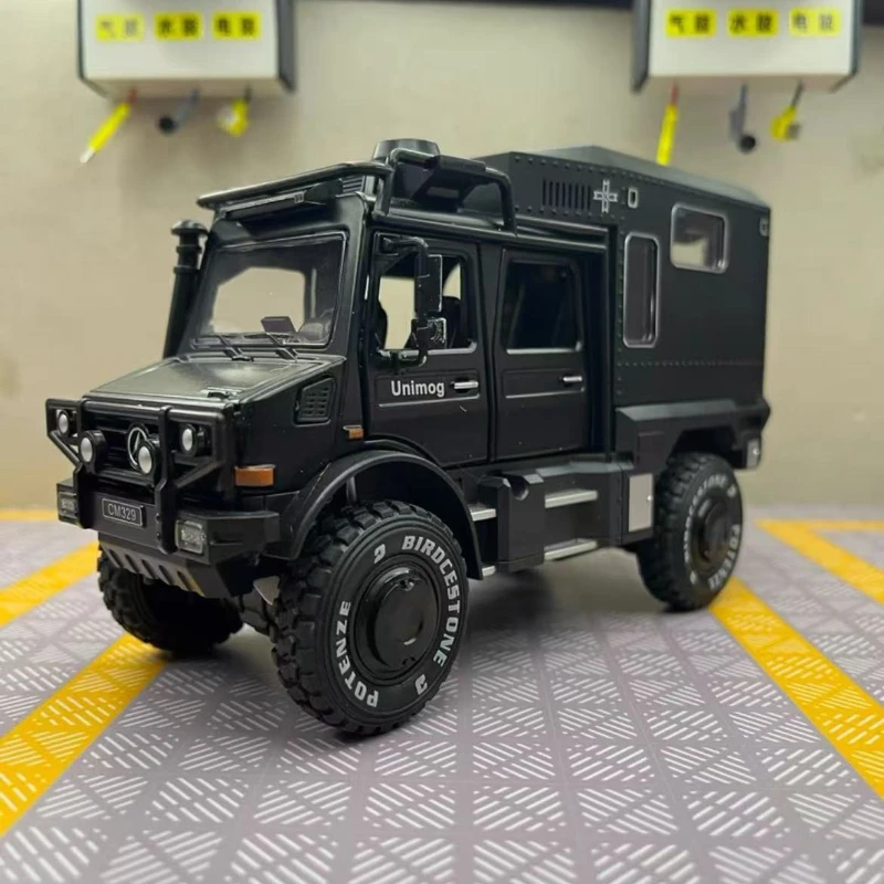 1:28 Mercedes-Benz UNIMOG Legering Model Auto kinderen Gift Metalen Auto Model Met Schokabsorptie Off-Road Jongen speelgoed Auto