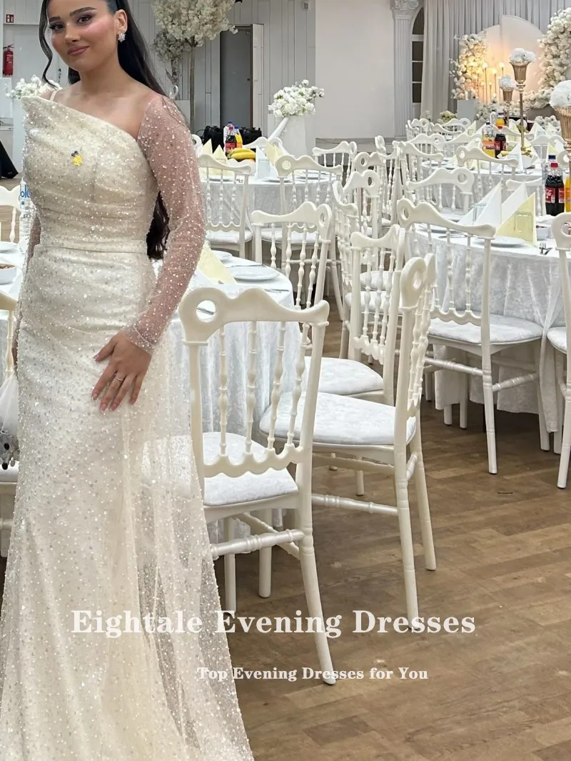 

Eightale Arabic Evening Dresses One Shoulder Mermaid Sequin Floor Length Sexy Customized Prom Party Gowns for Wedding
