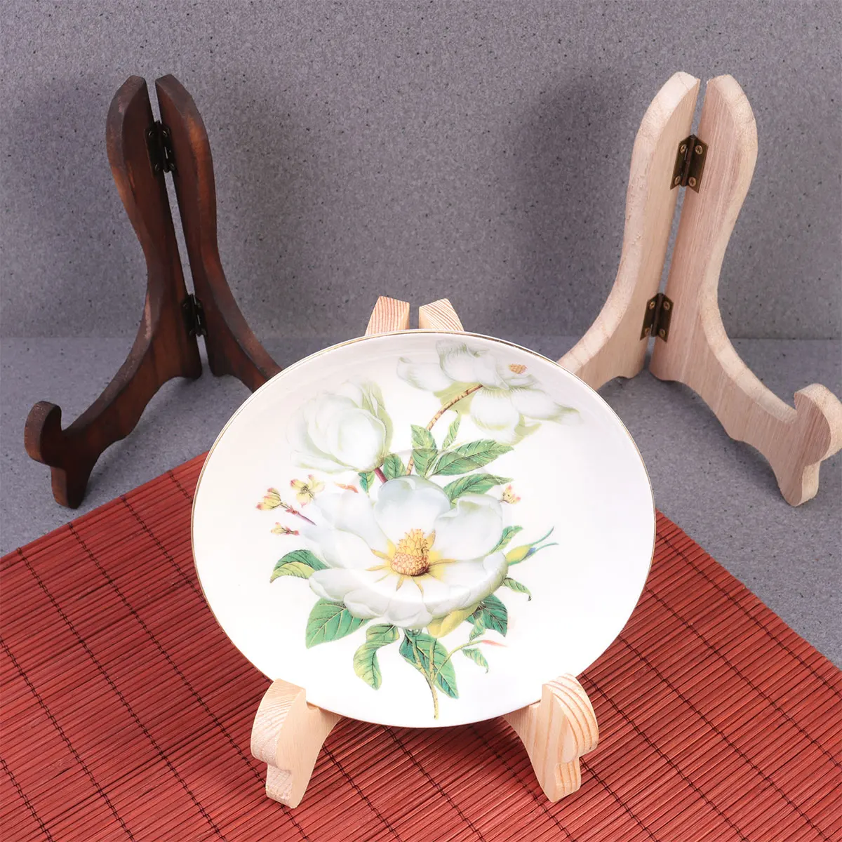 

4pcs Wooden Display Stand For Plate Easels Curved Desktop Holder Home Decor Foldable Art Book Display Solid Wood Shelf Rack Size
