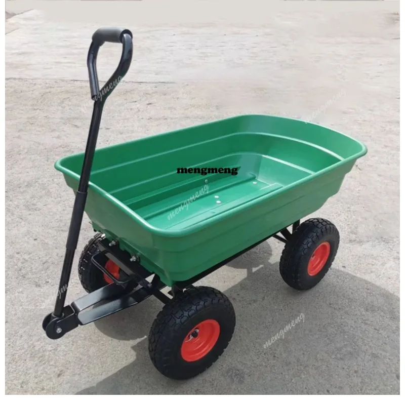 Four-wheeled Handcart Flatbed Trailer Tipper Truck Folding Trolley Agricultural Cart Transport Vehicle Household Use