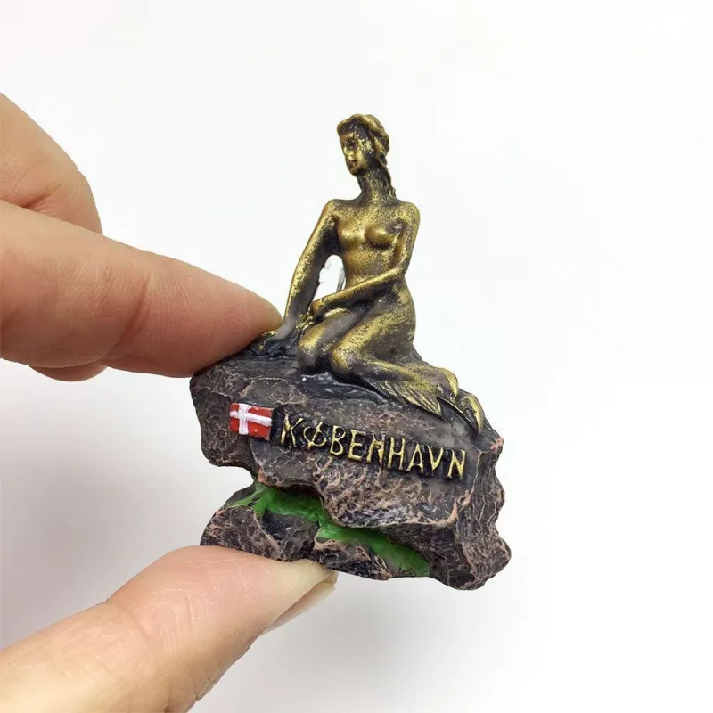 

3D Resin Denmark Copenhagen Little Mermaid Fridge Magnets Cute Refrigerator Magnet with Flag for Home Decor Small Strong