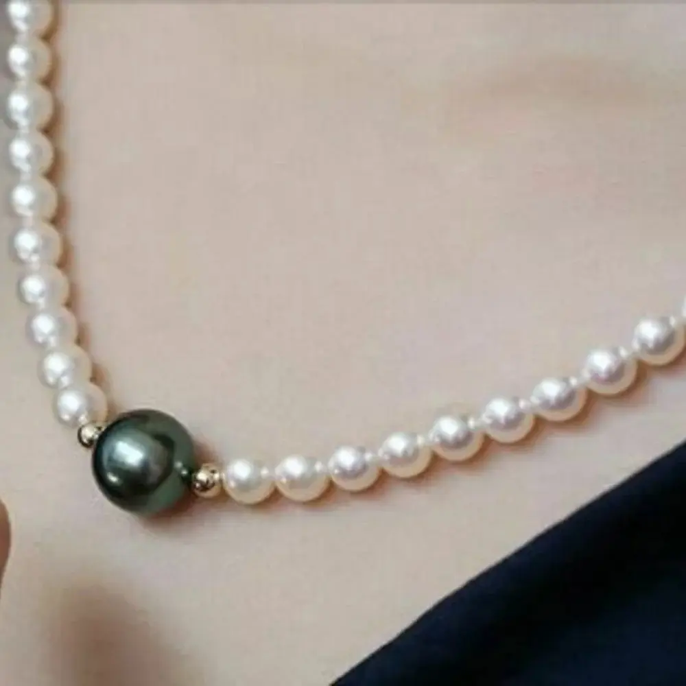 

Stunning AAA 6-5 Mm&10-11mm AKOYA White Black Pearl Necklace 16 18 "14k GOLD Freeshippings Items